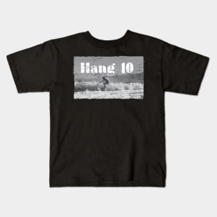 Hang 10 Surfer Riding Wave Retro Distressed Kids T-Shirt